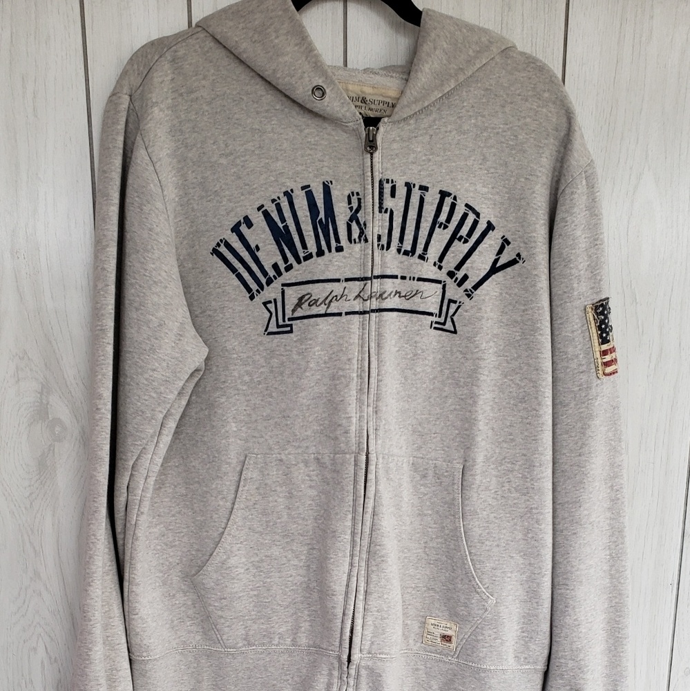 Ralph Lauren denim and supply grey patchwork zip u